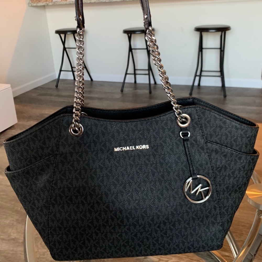 Michael Kors Black and Silver Monogram Purse